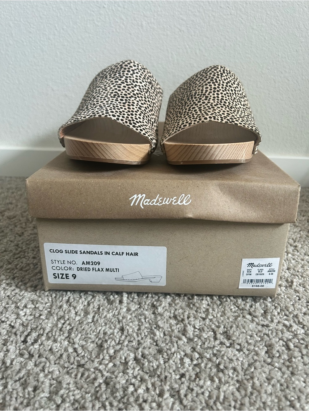 Madewell Beige and Black Spotted Clog Slide Sandals